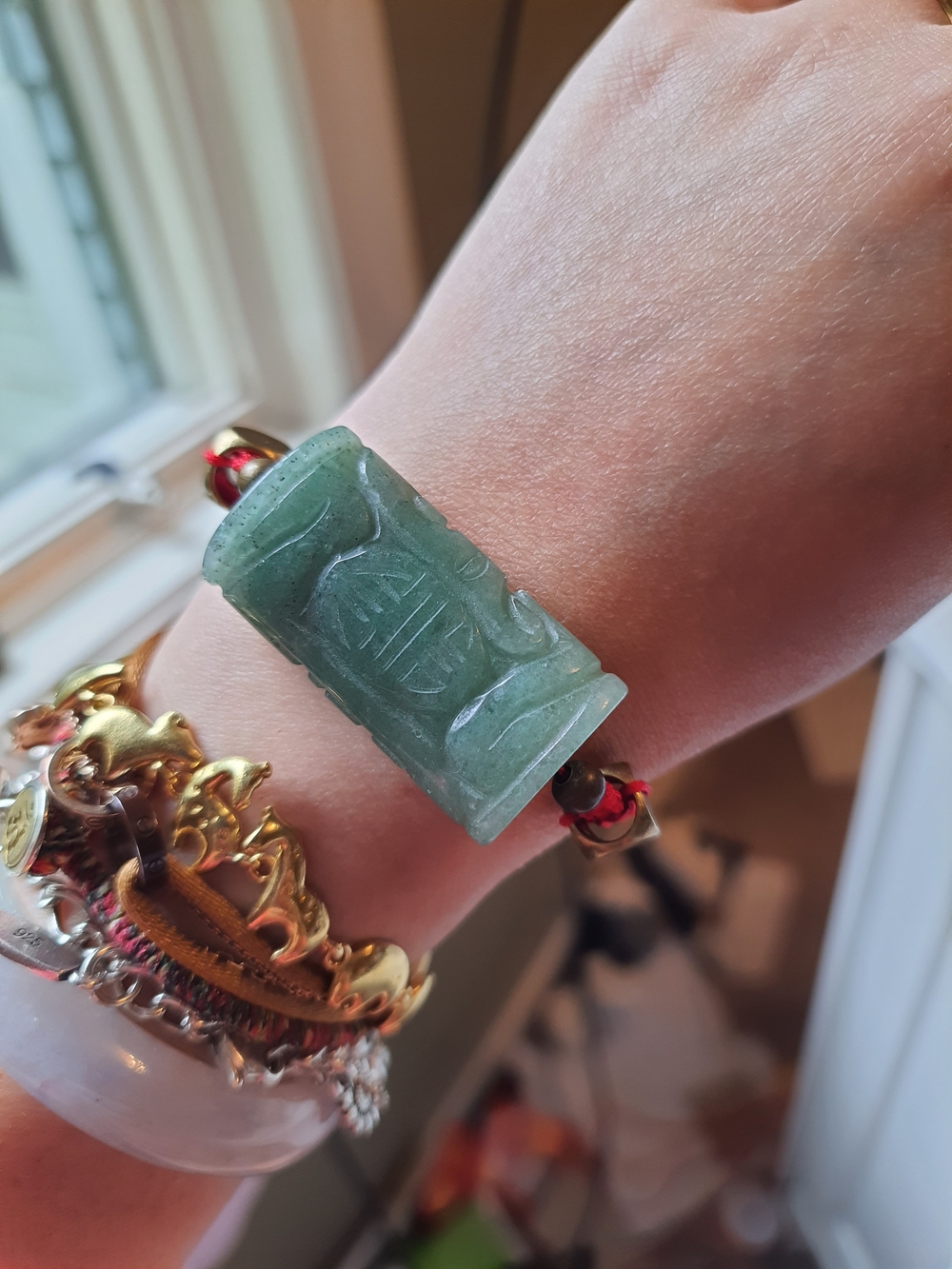 Natural Carved Aventurine Chinese Lucky Charm Red String Meditation Bracelet